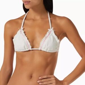 White and Pink Lace Trim Bikini Top